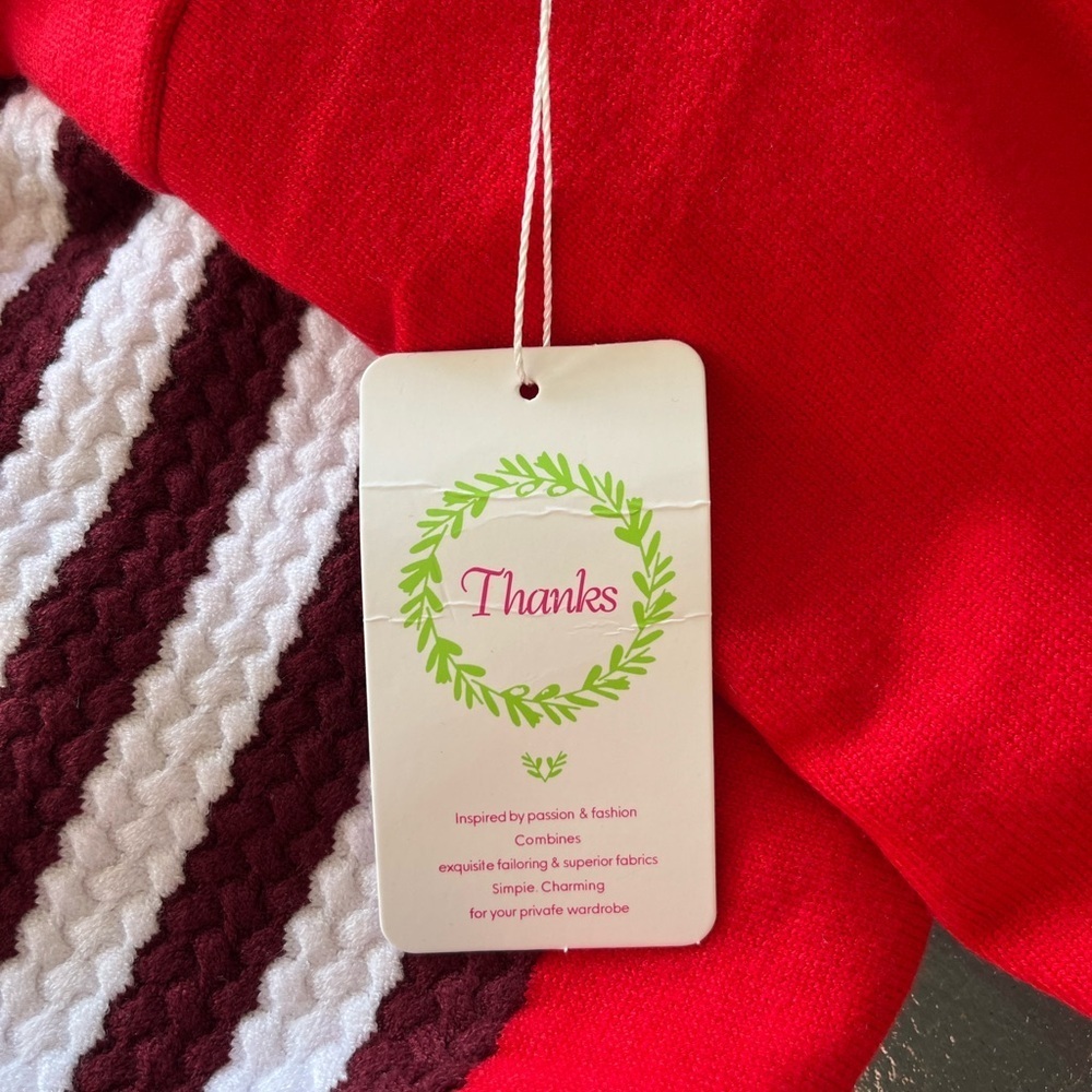 BONITEE Red American Flag Sweater V-Neck Long Sleeve Knit Pullover – Size XL - Picture 7 of 11